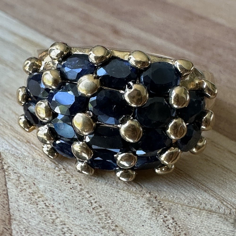 Dee Berkley DBJ Dome Ring Size 9 Blue Sapphire Gold Plated 925 Sterling 7.2g